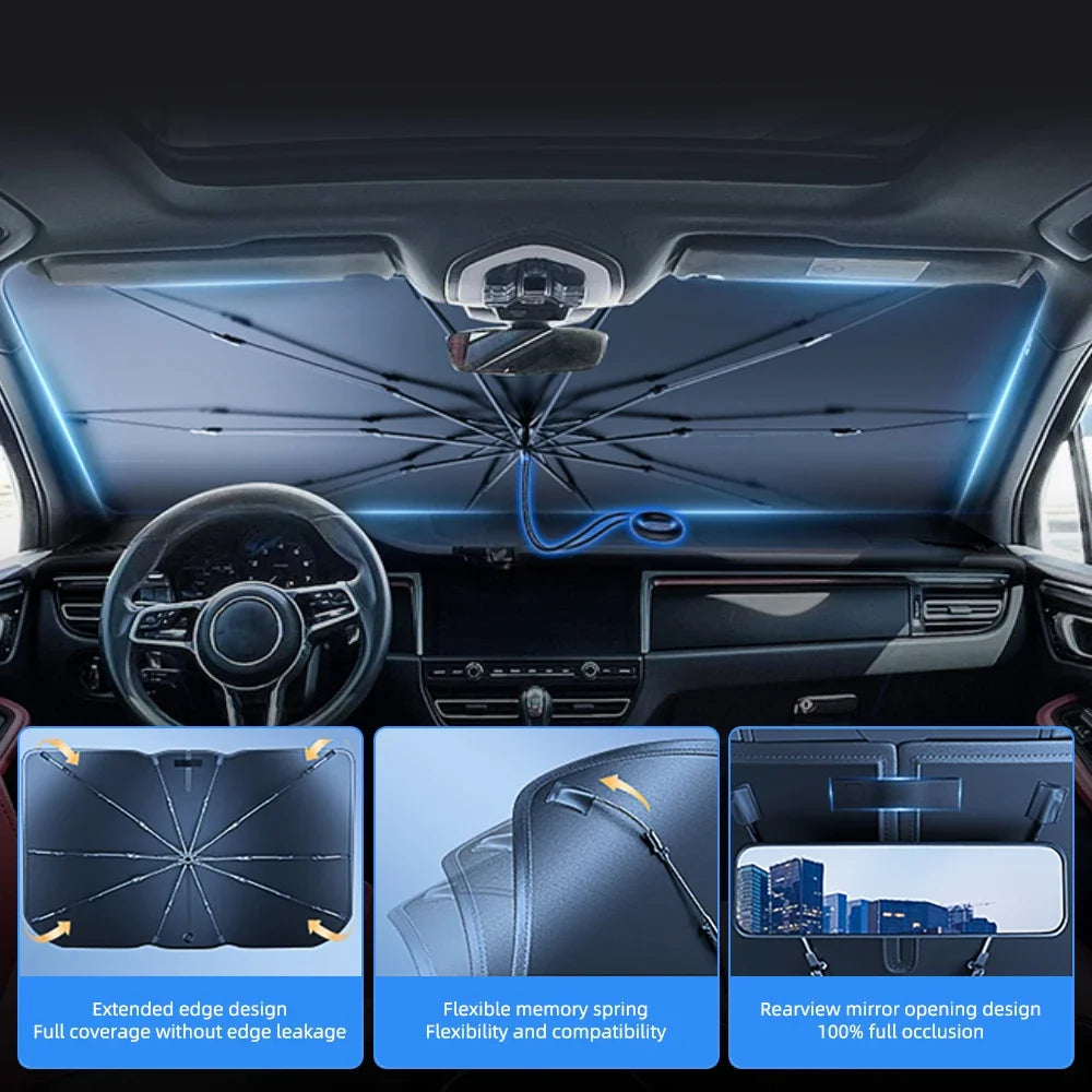 2025 Car Windshield Sunshade Foldable Umbrella Sun Shade Front Window Cover for UV Block Heat Portable Protector Parasol